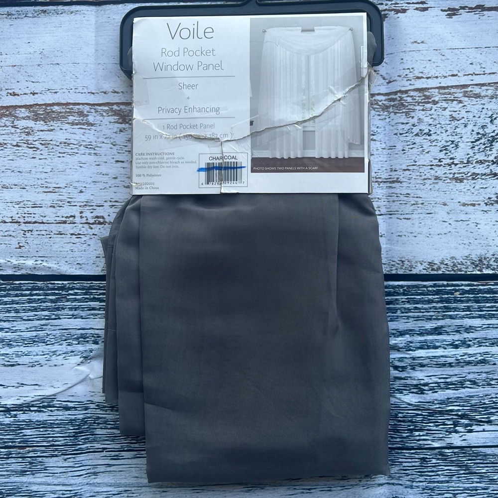 ✅ Voile Rod Pocket Sheer Curtain Panel in Charcoal Gray 59in X 72in NEW